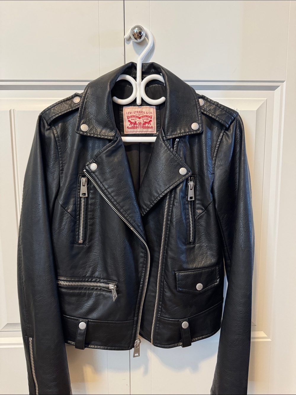 Levi's Black Faux Leather Biker Jacket with Zip Details